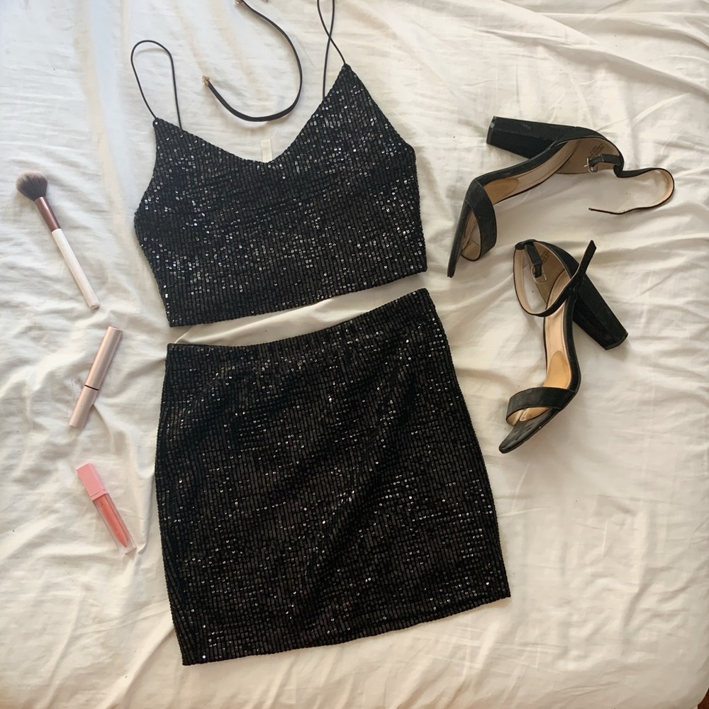 Sequin mini skirt set